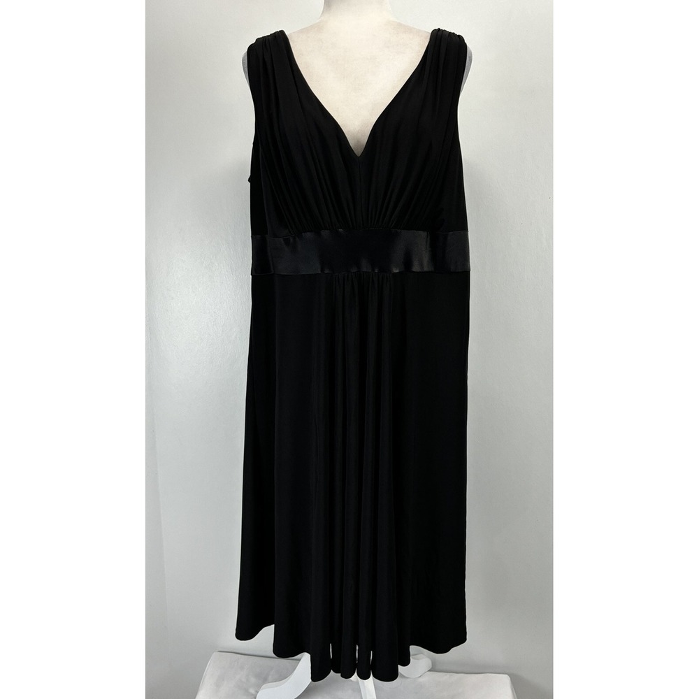 Jones New York Black Vneck Dress 18W Plus Knee Length Draped Satin Waist